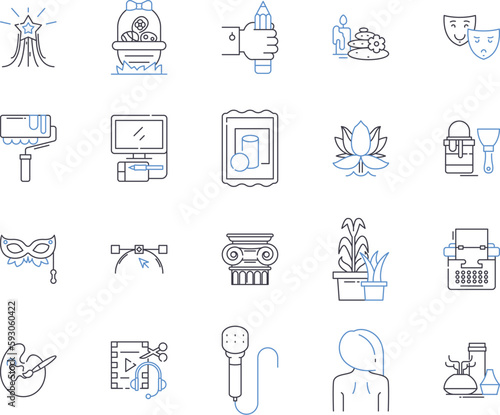 Creative people outline icons collection. Inventive, Artistic, Original, Imaginative, Innovative, Resourceful, Expressive vector and illustration concept set. Visionary, Creative, Perceptive linear