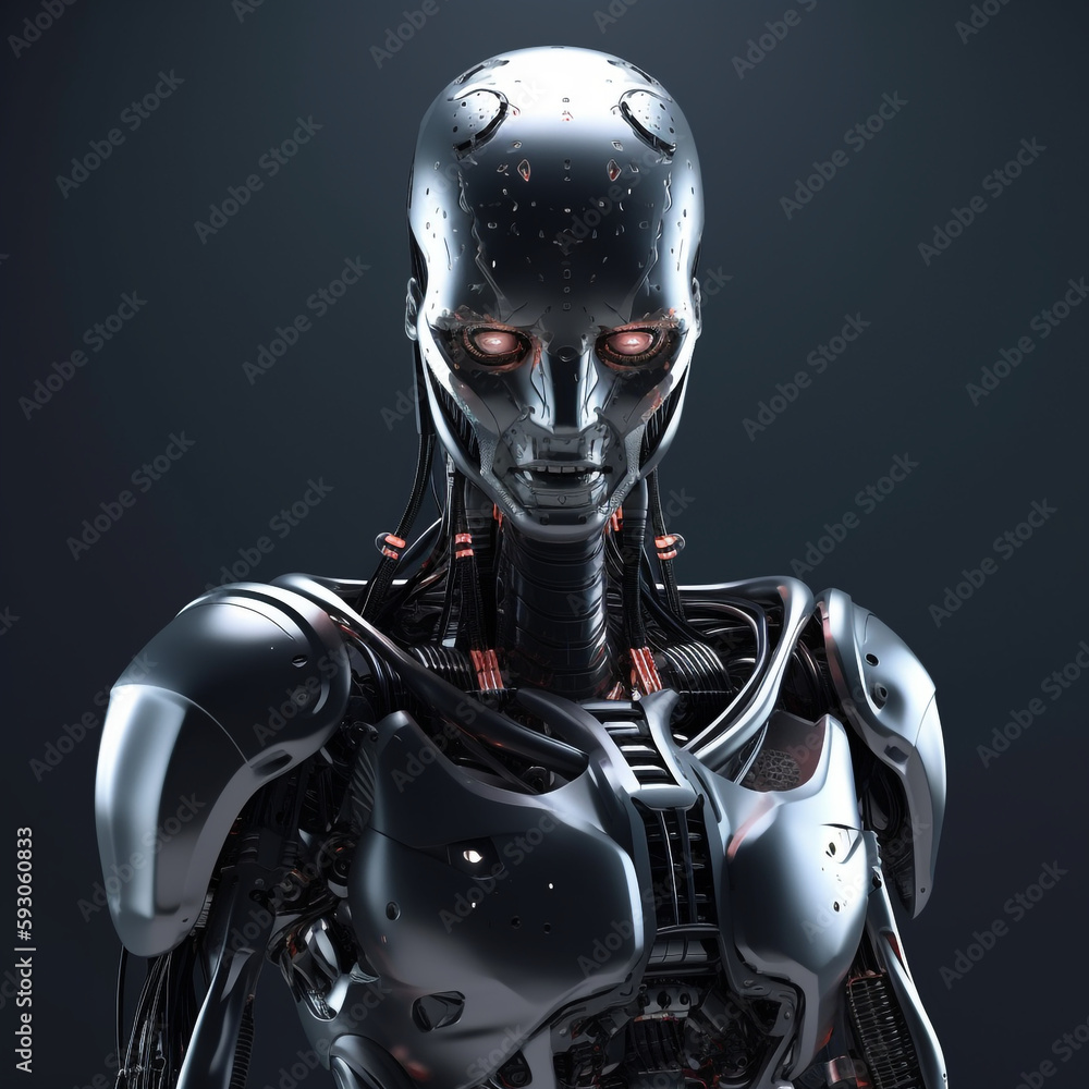 Futuristic robot with artificial intelligence