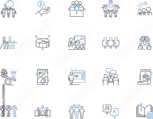 community development outline icons collection. Community, Development, Planning, Infrastructure, Social, Growth, Services vector and illustration concept set. Engagement, Inclusion, Programs linear