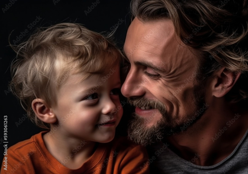 Joyful young man father and happy little son at home. Ai generated. Happy father's day. Joyful young man father and happy little son at home. Ai generated. Happy father's day.