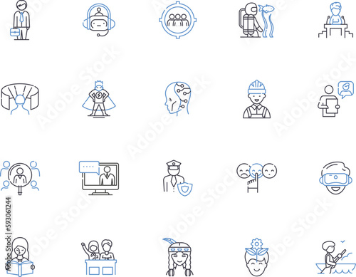 Avatars outline icons collection. Avatars, Digital, Virtual, Figures, Online, Identities, Bots vector and illustration concept set. Characters, Representations, Digitalized linear signs