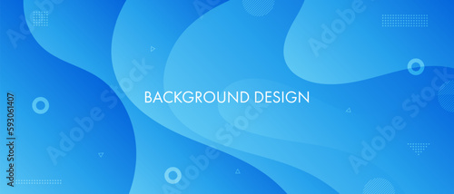 abstract blue wave background with dynamic shapes composition. Vector long banner for social media post, presentation