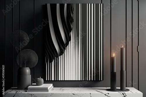 Black striped composition with an ethereal background. Generative AI