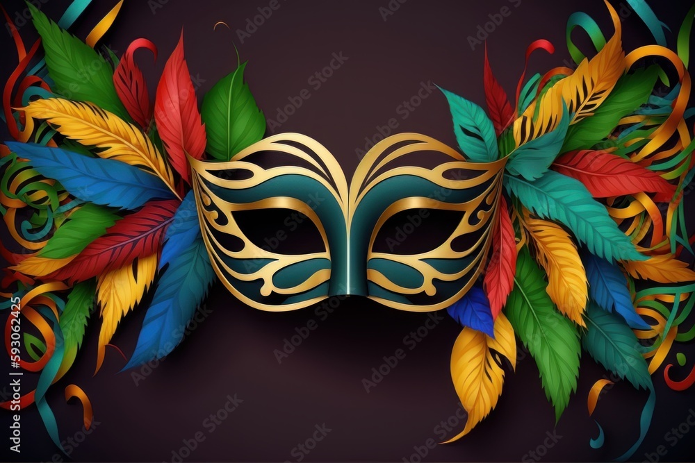 Colorful carnival mask, carnival background with copy space. Generative
