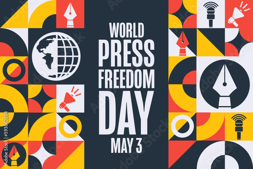 World Press Freedom Day. May 3. Holiday concept. Template for background, banner, card, poster with text inscription. Vector EPS10 illustration.