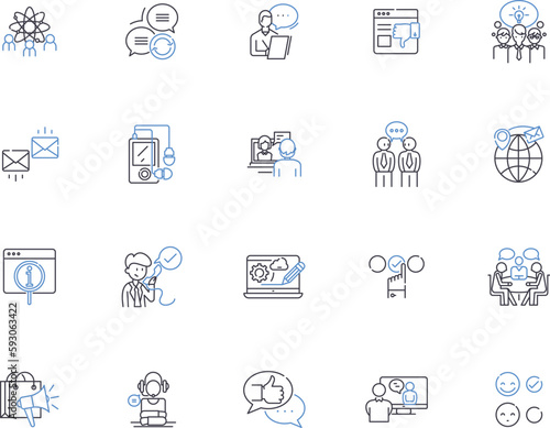 Speech outline icons collection. Speaking, Oratory, Reciting, Rhetoric, Elocution, Pronunciation, Vocalizing vector and illustration concept set. Intonation, Invective, Utterance linear signs