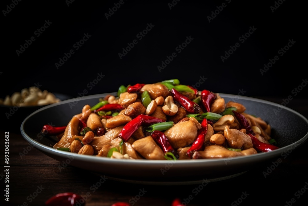 Kung pao chicken with green onions and red chili peppers Kung pao chicken with green onions and red chili peppers