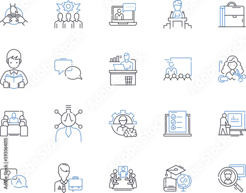 Workers outline icons collection. Employees, Laborers, Operatives, Staff, Personnel, Artisans, Workers vector and illustration concept set. Hands, Craftsmen, Toilers linear signs