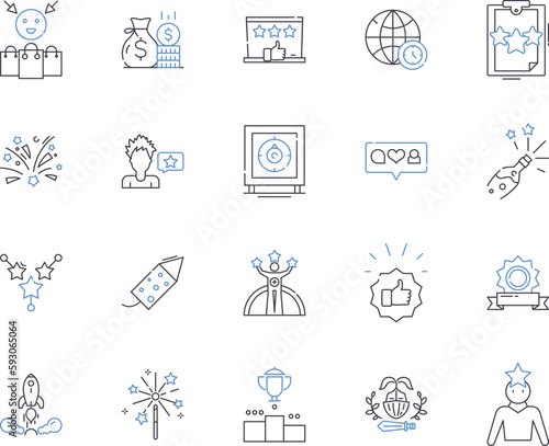 Success and income outline icons collection. Income, Success, Prosperity, Achievement, Excel, Gains, Reward vector and illustration concept set. Wealth, Riches, Triumph linear signs