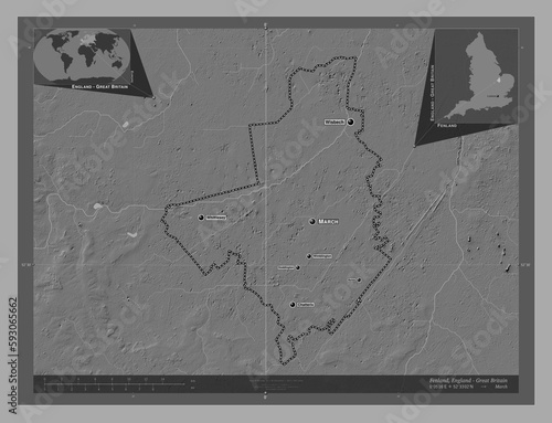 Fenland, England - Great Britain. Bilevel. Labelled points of cities photo