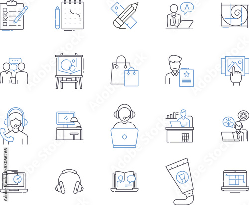 Freelance enterpreneur outline icons collection. Freelancer, Entrepreneur, Self-Employed, Independent, Contractor, Consultant, Freelance vector and illustration concept set. Remote, Freelancing