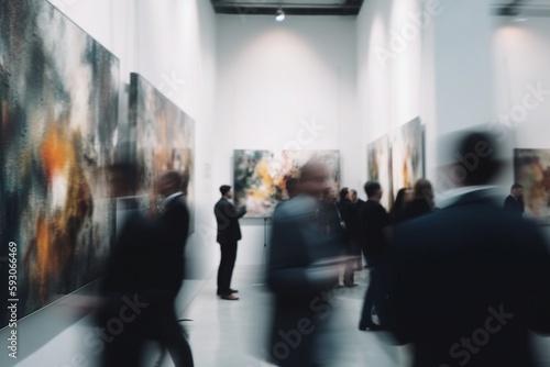 motion blurred motion blur people on an exhibition, generative ai