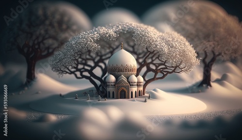 "Mini Mosque in the Snow - A Captivating AI Generated Illustration" © Kirk