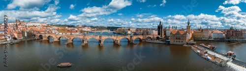 Fotografering Scenic spring panoramic aerial view of the Old Town pier architecture and Charle