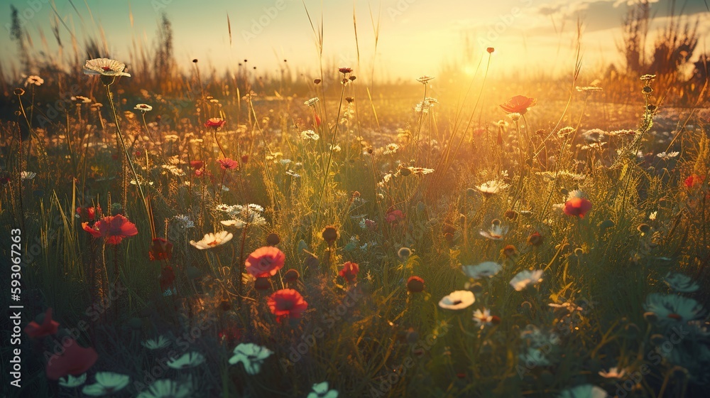 Amapolas bajo el Atardecer - Generative Ai