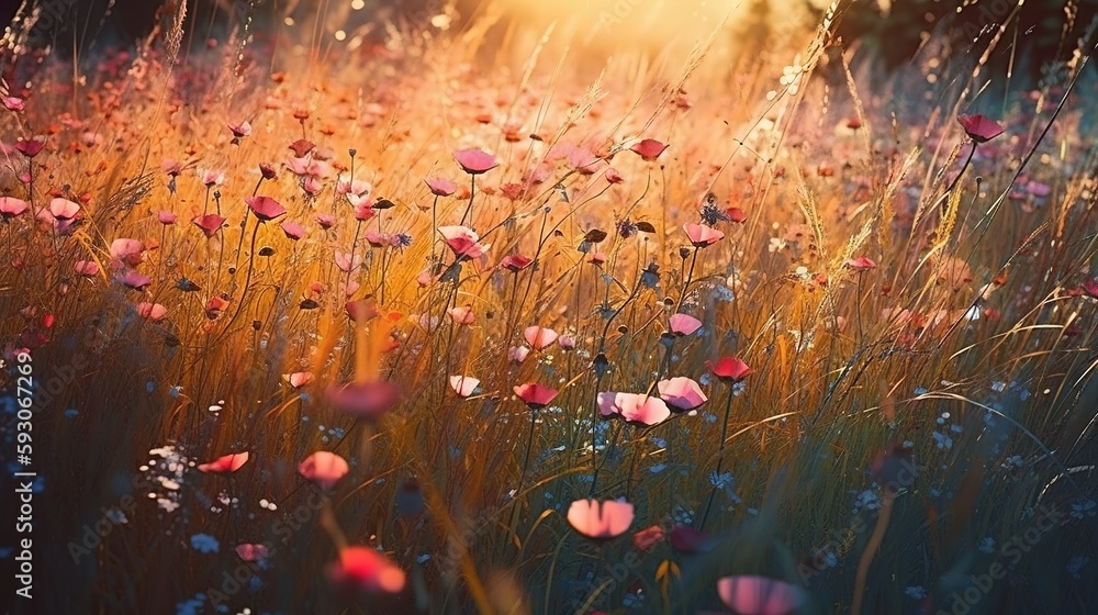 Amapolas bajo el Atardecer - Generative Ai