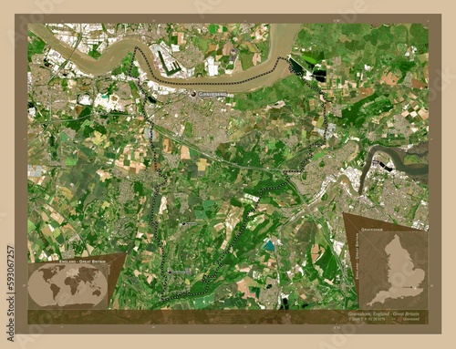 Gravesham, England - Great Britain. Low-res satellite. Labelled points of cities photo