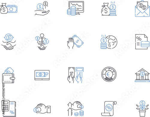 Investment outline icons collection. Investment, Fundraising, Stocks, Assets, Portfolio, Capital, Bonds vector and illustration concept set. Futures, Forex, Trading linear signs