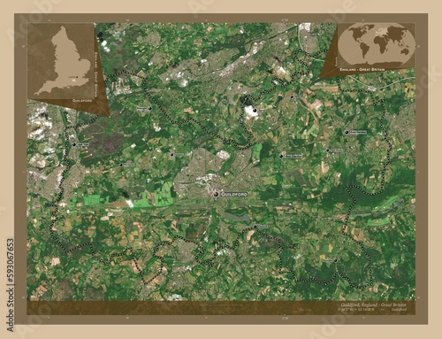 Guildford, England - Great Britain. Low-res satellite. Labelled points of cities photo