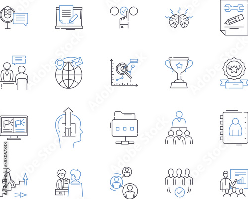 Company managers outline icons collection. Executives, Directors, CEOs, Supervisors, Controllers, Officers, Coordinators vector and illustration concept set. Execs, Superintendents, Principals linear