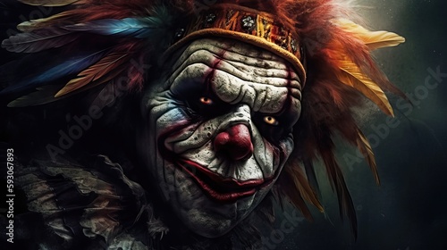 Horror clown and creapy funfair or circus. Generative AI 