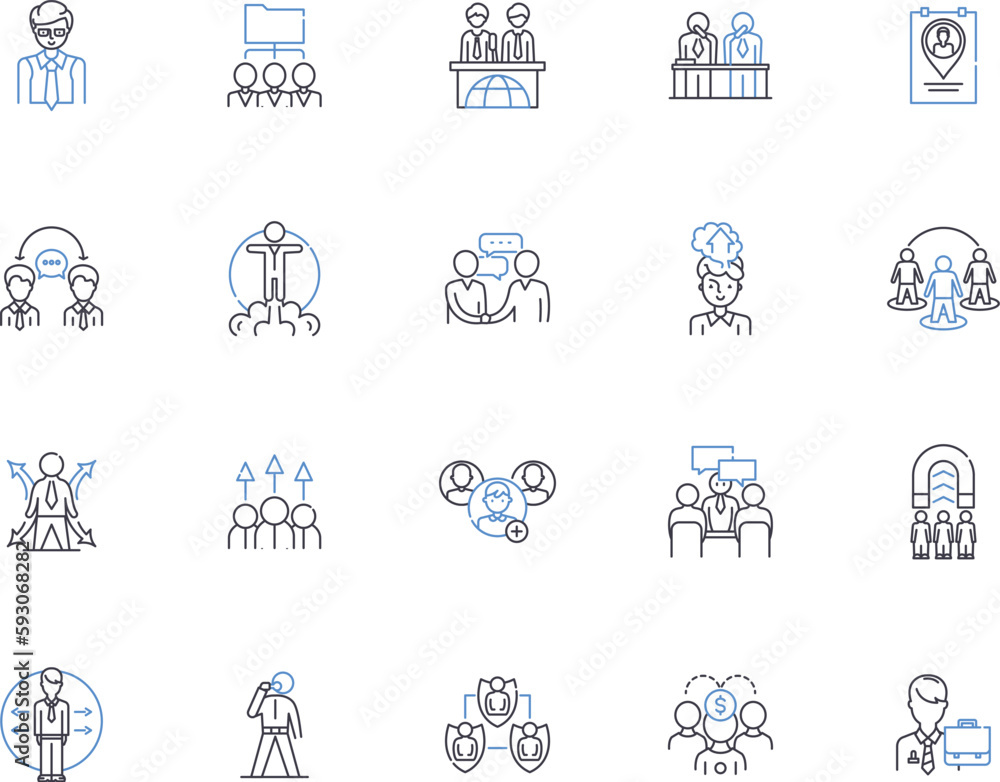 Male business outline icons collection. Males, Business, Entrepreneurs, Executives, Managers, Professionals, Leaders vector and illustration concept set. Investors, Consultants, Clients linear signs