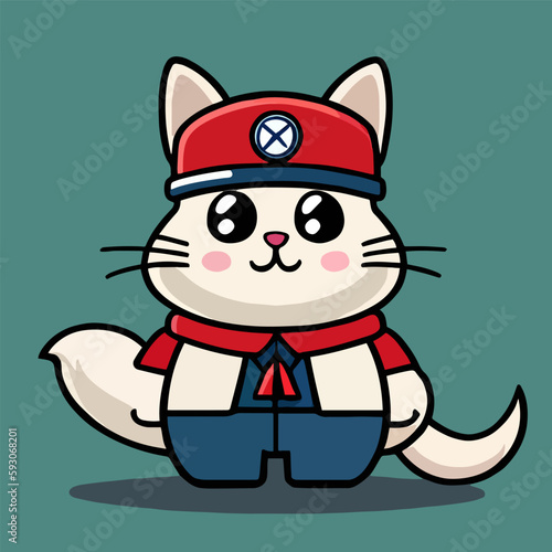 Vector design with flat style, cute mascot of a cat wearing a superhero uniform © mafxblue