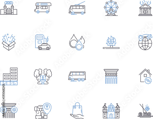 City outline icons collection. Town, Metropolis, Urban, Municipality, Settlement, Population, Isolated vector and illustration concept set. Community, Area, Abode linear signs
