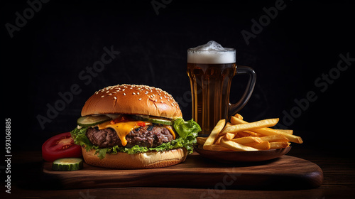 Cheeseburger menu with beer 