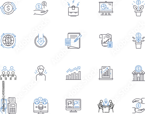 Accounting outline icons collection. Accounting, Bookkeeping, Reconciliation, Budgeting, Auditing, Taxes, CPA vector and illustration concept set. Financial, Financials, Cashflow linear signs