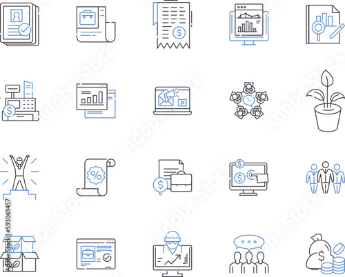 Business analysis outline icons collection. Business, Analysis, Strategy, Process, Model, Planning, Requirements vector and illustration concept set. Market, Data, Cost linear signs
