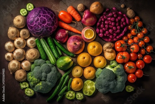 Group of vegetables divided by colors. Generative Ai