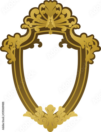 ornate gold and wooden vector frame on transparent background