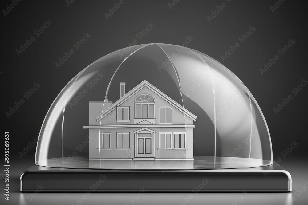 small house situated inside a glass dome. Generative AI small house situated inside a glass dome. Generative AI