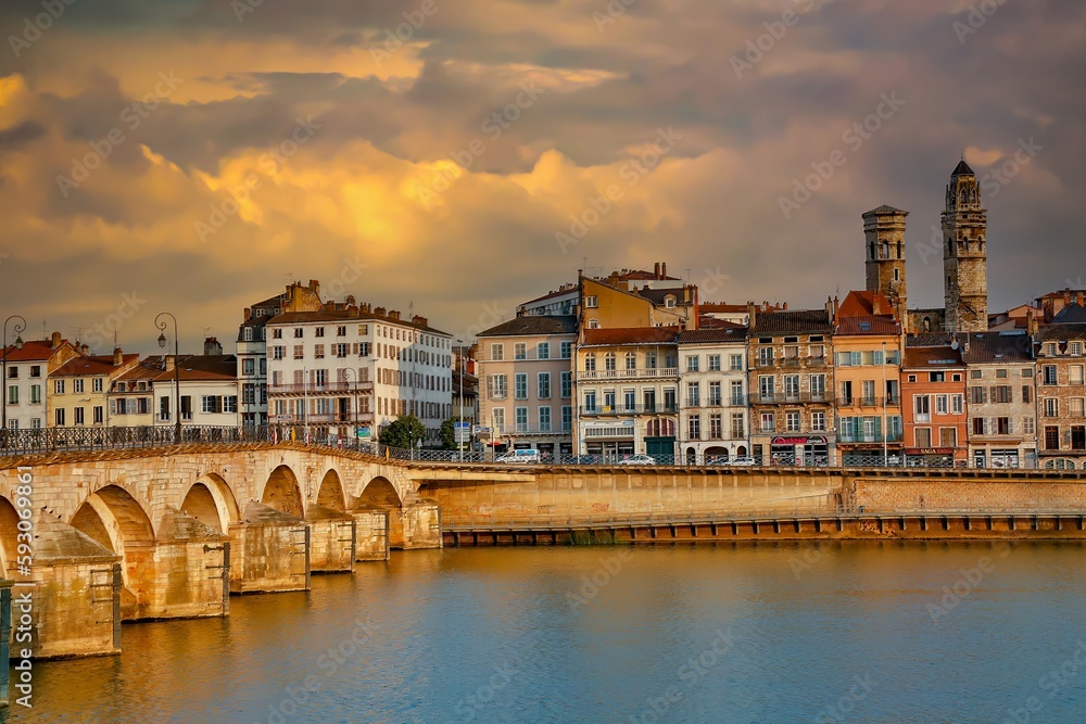 Macon, France, The historic Saint-Laurent Bridge over the Soane river.  It was among the few bridges of the region that were not destroyed during the Second World War.