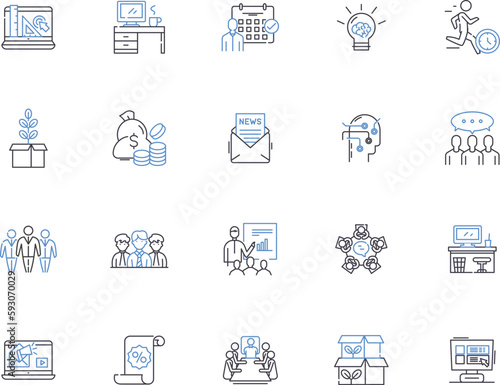 Analysis outline icons collection. Examine, Analyze, Investigate, Study, Evaluate, Scrutinize, Interpret vector and illustration concept set. Inspect, Explore, Breakdown linear signs