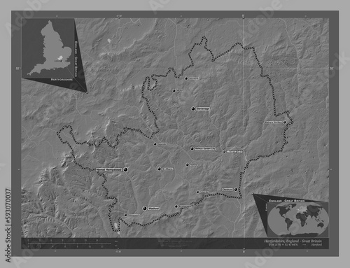 Hertfordshire, England - Great Britain. Bilevel. Labelled points of cities photo