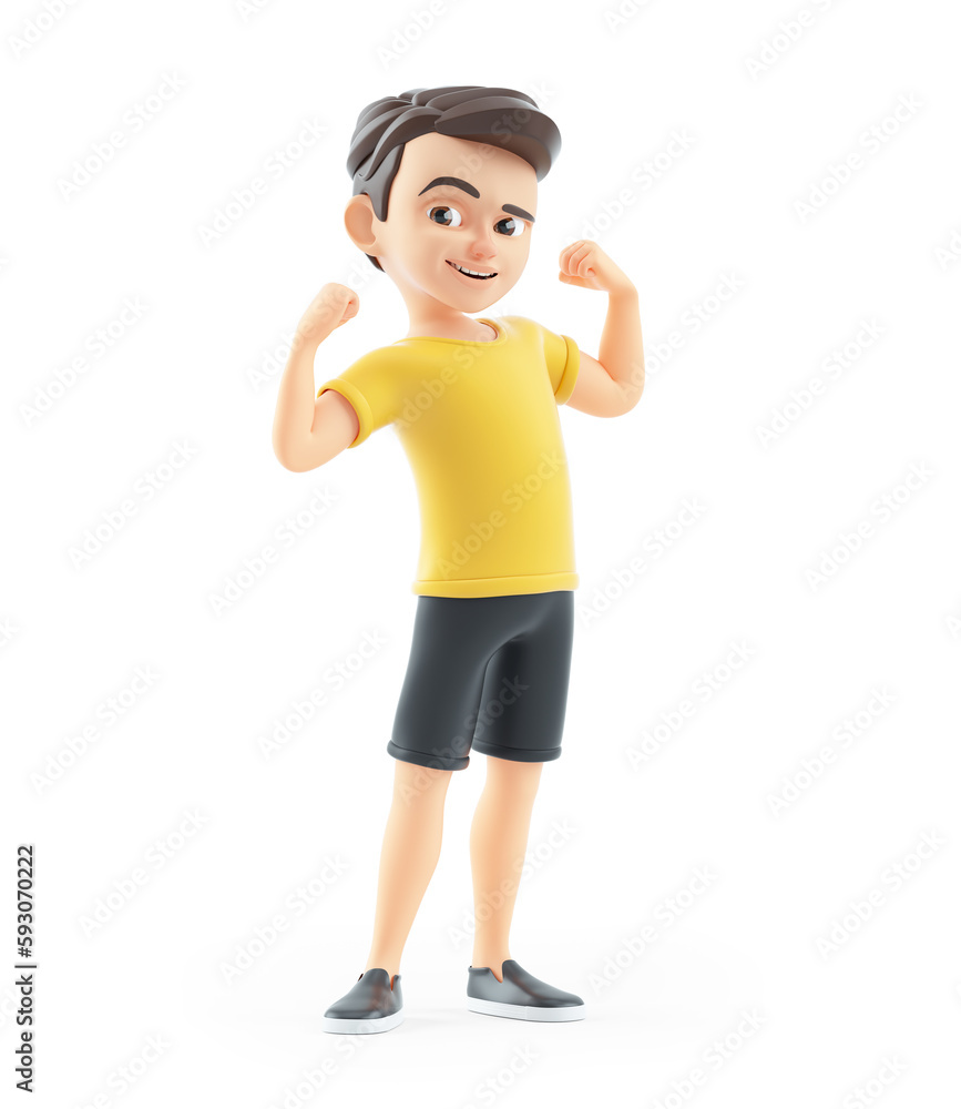 3d boy flexing arm muscles 3d boy flexing arm muscles