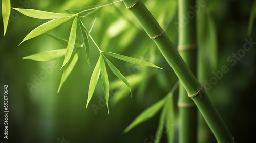 Relaxing lush green bamboo grove background. Based on Generative AI