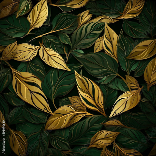 Dunkelgrünes Blättermuster mit anderen goldenen Blättern