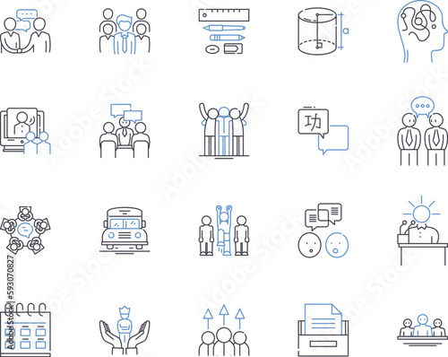 Gamification outline icons collection. Game, Play, Reward, Points, Quests, Leaderboard, Badge vector and illustration concept set. Achievement,Competition,Challenges linear signs