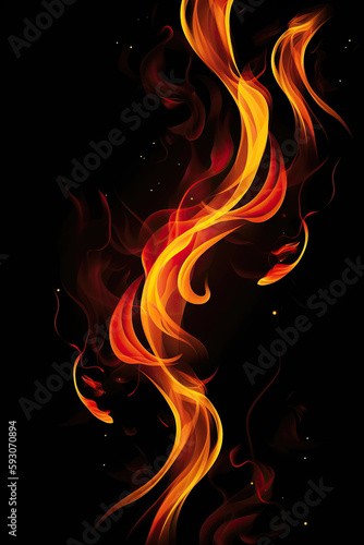 Cartoon type fire flames on a distinct black background, Generative AI