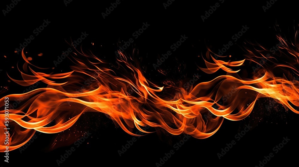 Fototapeta premium Fire flames on a distinct black background, Generative AI