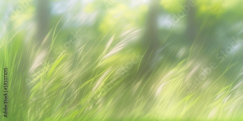 Blurred focus on a light, airy spring and summer natural background. In the open air, in nature, wild grass sways in the breeze. Generative AI