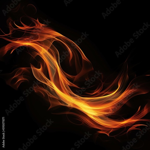 Fire flames on a distinct black background, Generative AI