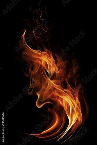 Fire flames on a distinct black background, Generative AI © 016Graphics