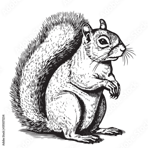 Squirrel ssitting sketch hand drawn illustration Wild animals