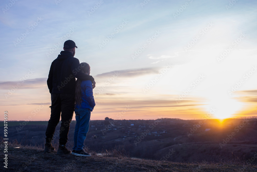 Dad and daughter. Father's Day Dad hugs the child. Family Dad and daughter. Father's Day Dad hugs the child. Family