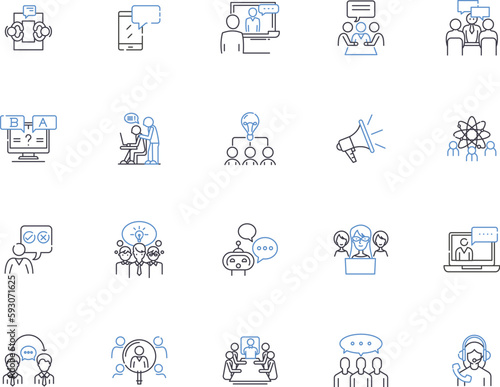 Talking people outline icons collection. Conversing, Chattering, Chatting, Discussing, Dialoguing, Interacting, Speaking vector and illustration concept set. Communicating, Gossiping, Prating linear