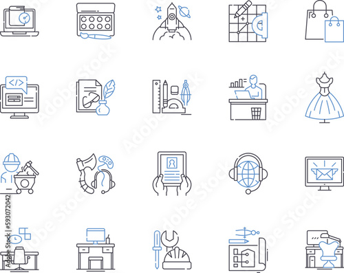 Freelance and occupations outline icons collection. Freelance, Occupations, Gig, Contractor, Enthusiast, Artisan, Entrepreneur vector and illustration concept set. Freelancer, Self-Employed